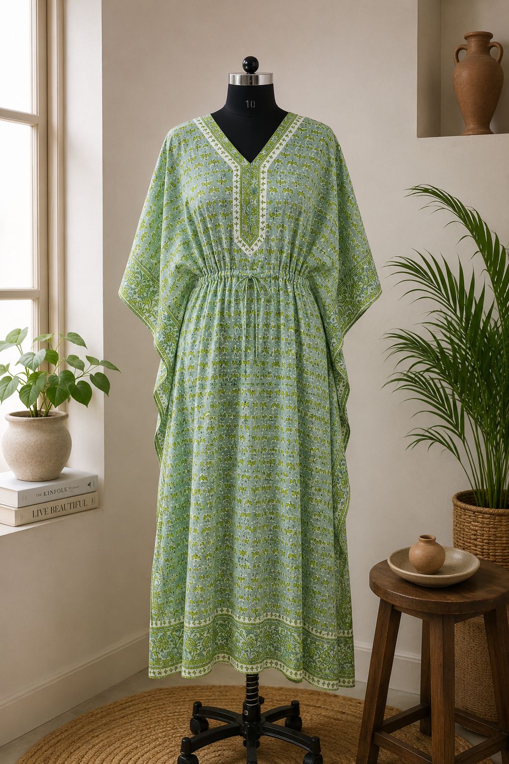 Handblock Printed Mul Cotton Long Kaftan