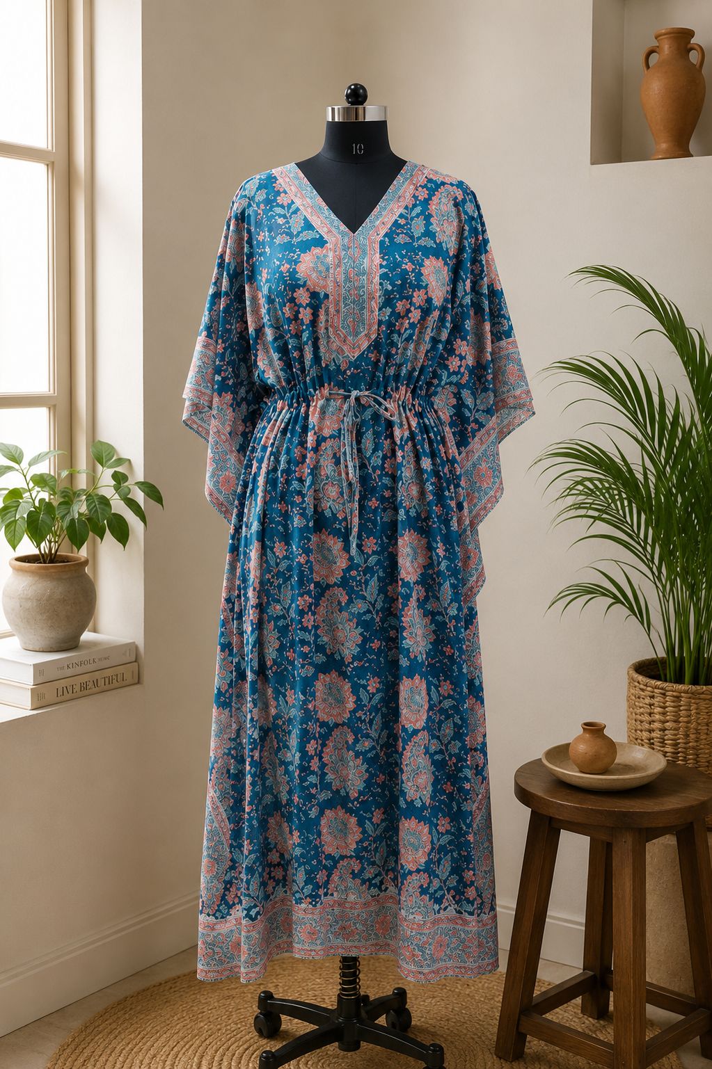 Handblock Printed Mul Cotton Long Kaftan