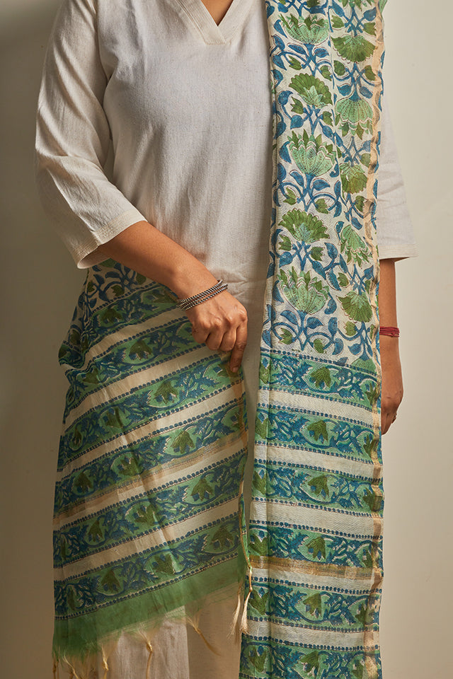 Hand Block Printed Chanderi Silk Dupatta