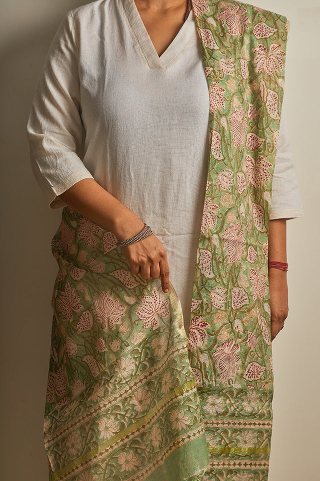 Hand Block Printed Chanderi Silk Dupatta
