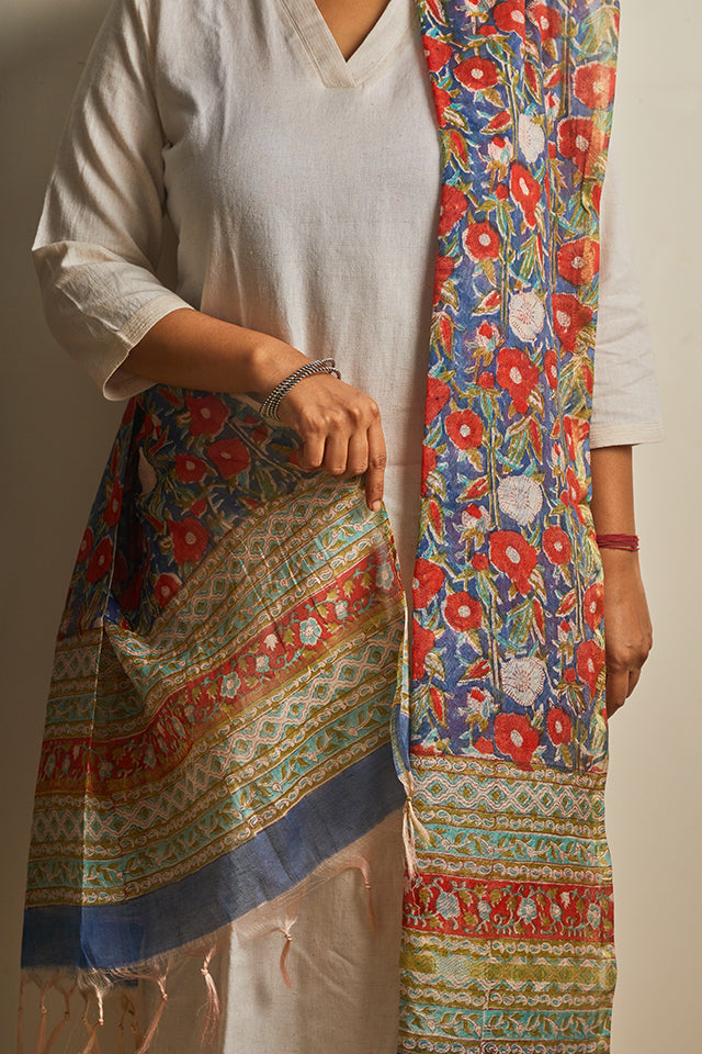 Hand Block Printed Chanderi Silk Dupatta