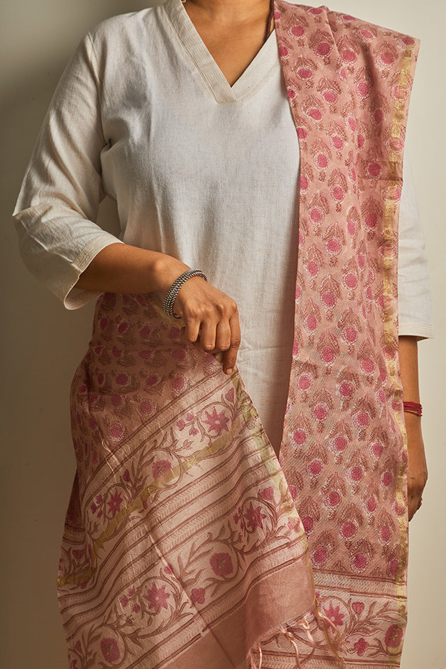 Hand Block Printed Chanderi Silk Dupatta