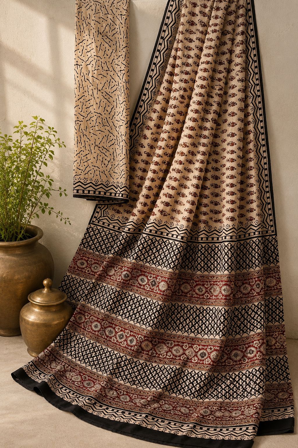 Organic Natural dye hand block printed Mul Cotton saree